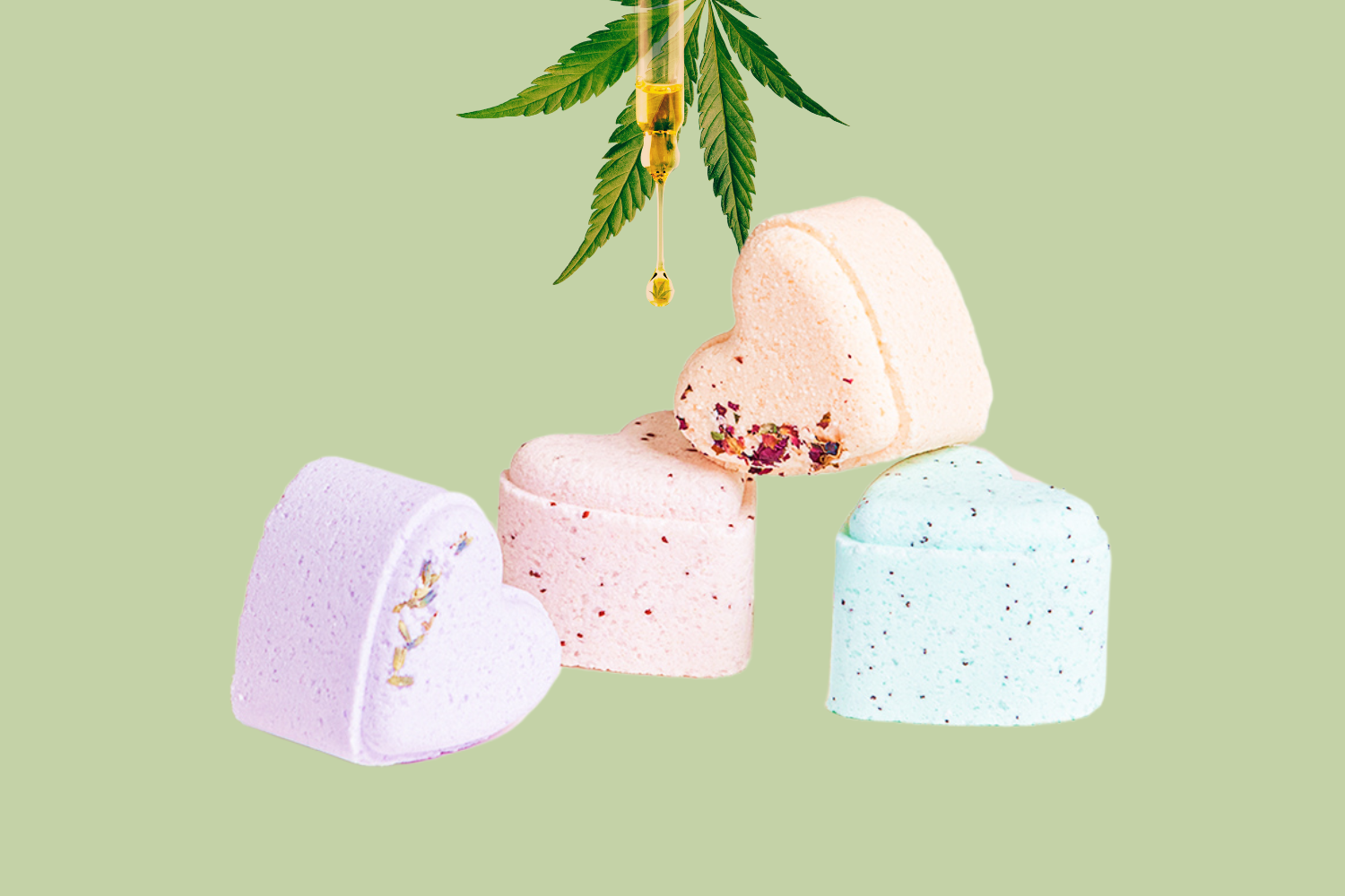 CBD - 5 Hearts Shaped Shower Steamers with CBD - in a Gift Box - Can be personalized. (THC free)