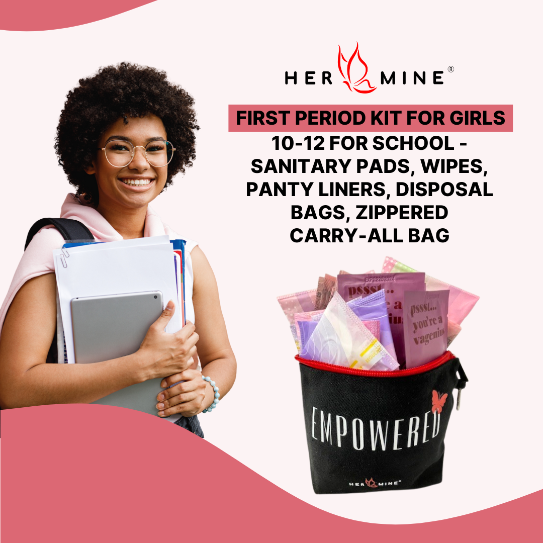 First Period Kit for Tween & Teen Girls (10-12) – 16-Piece Personal Hygiene Starter Set with Period Pads, Wipes, Reusable Feminine Pouch & Playbook for Puberty