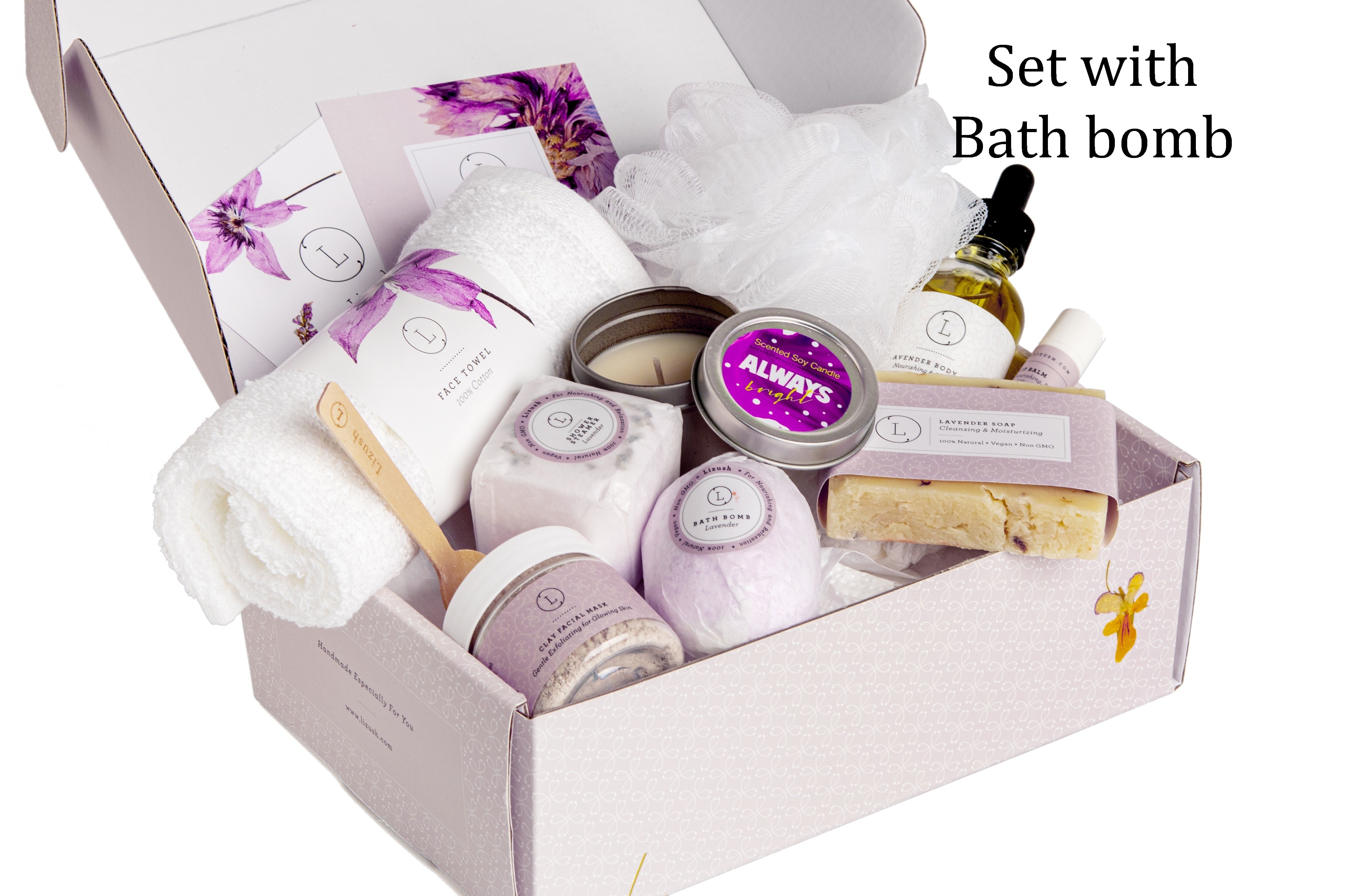 Bath Bomb and Shower Steamer All Natural Lavender Gift Box with - bath & body products